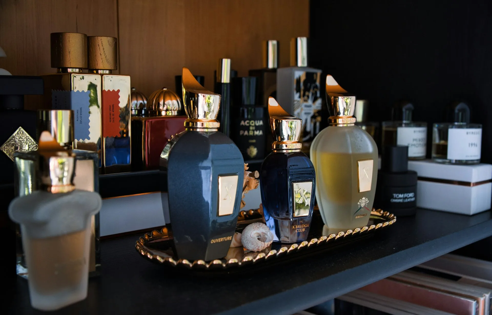 Elegant collection of luxury perfume bottles